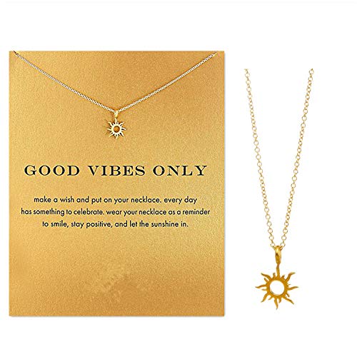 Product Cover Clavicle Necklace with Blessing Gift Card, Small Dainty Gold Sun God Light with Rope Pendant Chain, Classy Costume Choker Jewelry Favors