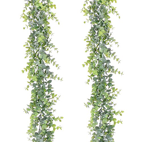 Product Cover Artiflr Artificial Vines Faux Eucalyptus Garland, 2 Pack Fake Eucalyptus Greenery Garland Wedding Backdrop Arch Wall Decor, 6 Feet/pcs Fake Hanging Plant for Table Festival Party Decorations