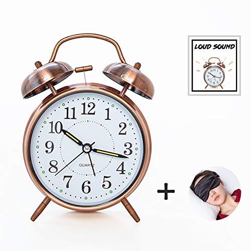 Product Cover ELECPOINT [Loud Sound for Deep Sleepers 4'' Twin Bell Alarm Clock with Backlight, Battery Operated, Loud Alarm by Retro Style (Red Brown)