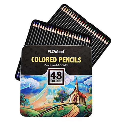 Product Cover FLOWood 48 Pieces Colored Pencils Soft Core Drawing Pencils Set Art Supply for Coloring Books Tin Case