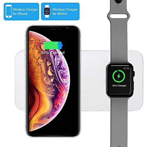 Product Cover COSOOS Wireless Charger,2in1 Qi Wireless Charging Pad,Dual Charging Mat Compatible with iWatch Series 5/4/3/2/1,iPhone 11Pro Max/11Pro/11/XS Max/Xr/X/8 Plus/8, Airpods Pro/2(with QC3.0 Adapter)