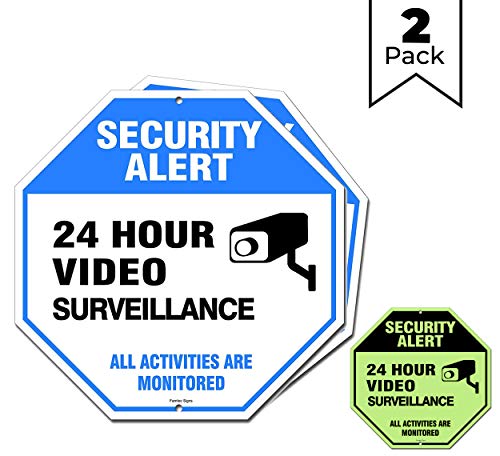 Product Cover Video Surveillance Sign Outdoor | No Trespassing Glow-in-The-Dark Large Warning Sign | 12