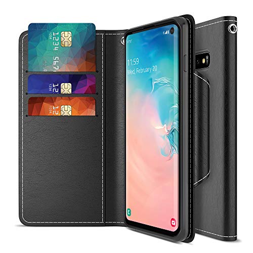 Product Cover Maxboost Galaxy S10 Case mWallet Series Designed for Samsung Galaxy S10 [Stand Feature] [PowerShare Friendly] Galaxy S 10 Case Credit Card Wallet (Black) w/Card Slot Side Pocket Magnetic Closure