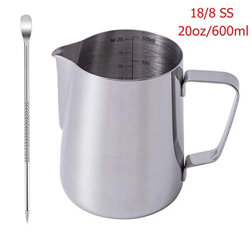 Product Cover Wingjip Milk Frothing Pitcher Cup 20oz, Espresso Steaming Pitcher Milk Frothing Measurement Cup 20oz (600ml) Coffee Maker Accessories for Latte Art