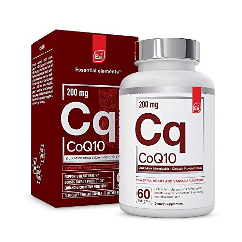 Product Cover CoQ10 Heart, Brain, and Vascular Support | 200 mg Clinically Proven, Patented Formula - Essential Elements | 2.6 Times Higher Absorption - 60 Softgels, 2 Month Supply