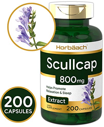 Product Cover Horbaach Scullcap 800 mg 200 Capsules | Max Potency, Value Size | Non-GMO, Gluten Free Supplement | Skullcap Herb Extract