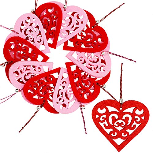 Product Cover 10 Set Valentine's Day Hanging Felt Heart Ornaments Red and Pink Heart Shaped Cutouts 2.4