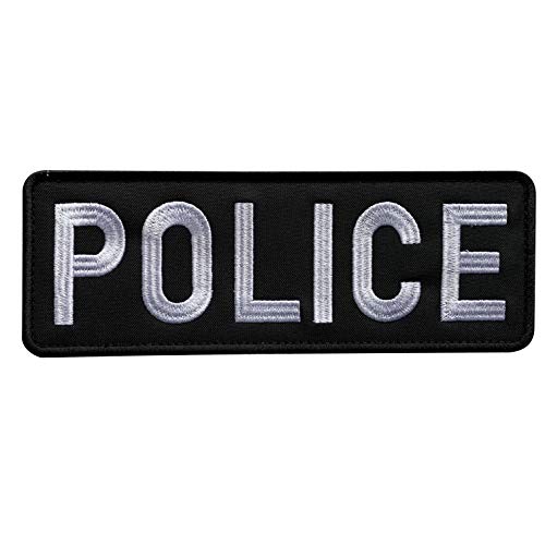 Product Cover uuKen Embroidery Cloth Fabric Police Vest Patch Black and White for Military Police Tactical Vest Jacket Plate Carrier Back Panel (Black and White, Large 8.5