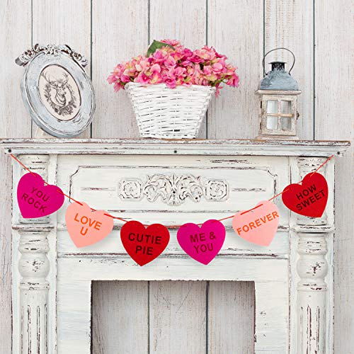Product Cover Whaline Felt Heart Garland Banner for Conversation Valentine's Day Decoration, Indoor Outdoor Wedding Engagement Anniversary Party Favor(9.8 feet)