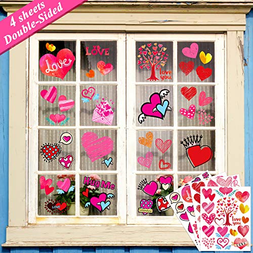 Product Cover Ivenf Valentines Day Decorations Heart Window Clings Decor, Kids School Home Office Large Valentines Hearts Accessories Birthday Party Supplies Gifts, 4 Sheet 70pcs