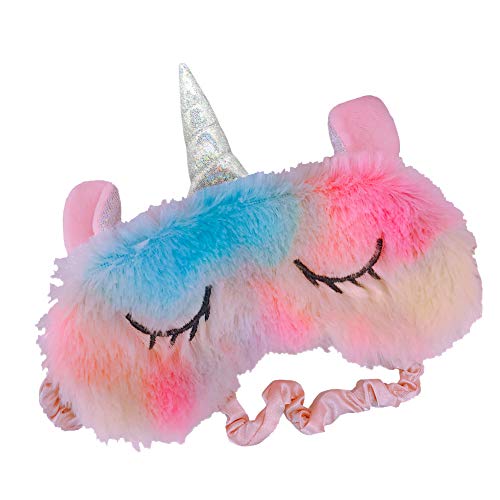 Product Cover Shinywear Colorful Gradient Unicorn Sleeping Mask Eye Shade Cover Pink Long Plush Blinder Cartoon Animal Silver Horned Travel Eye Patch for Kids Women Adult Funny Gifts