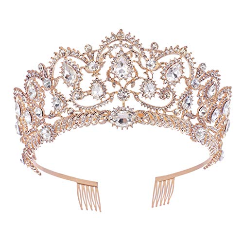 Product Cover SNOWH Rhinestone Wedding Tiaras and Crowns - Rose Gold Bridal Crown Princess Tiara Jewelry Headpieces with Comb for Women and Girls