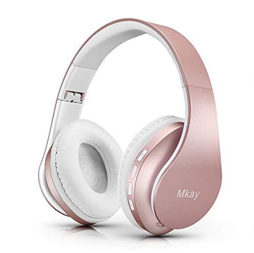 Product Cover Bluetooth Headphones Wireless,MKay Over Ear Headset V5.0 with Microphone, Foldable & Lightweight, Support Tf Card MP3 Mode and Fm Radio for Cellphones Laptop TV-Rose Gold
