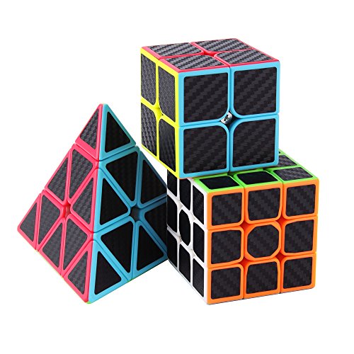 Product Cover Roxenda Speed Cube Set, Magic Cube Set of 2x2x2 3x3x3 Pyramid Cube Carbon Fiber Improved Version Speedcube