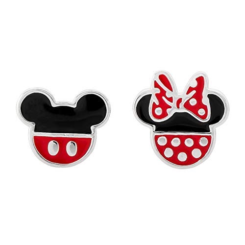 Product Cover Disney Mickey Mouse and Minnie Mouse Mismatched Silver Plated Stud Earrings; Jewelry for Women and Girls
