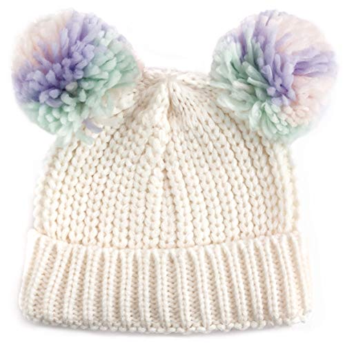 Product Cover accsa Toddler Kids Girl Warm Rib Knitt Multi-Color Ear Double Pom Pom Beanie Hat Age 3-6Y