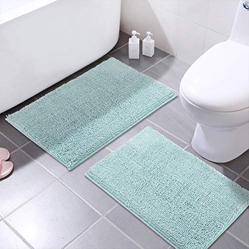 Product Cover MAYSHINE Chenille Bathroom Rugs Extra Soft and Absorbent Shaggy Bath Mats Machine Wash/Dry, Perfect Plush Carpet Mat for Kitchen Tub, Shower, and Doormats (2 Pack - 20x32 Inches, Spa Blue)