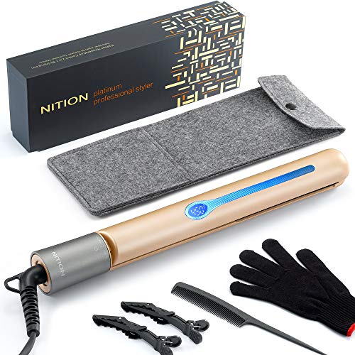 Product Cover NITION Professional Salon Hair Straightener Argan Oil Tourmaline Ceramic Titanium Straightening Flat Iron for Healthy Styling,LCD 265°F-450°F,2-in-1 Curling Iron for All Hair Type,Gold,1 inch Plate