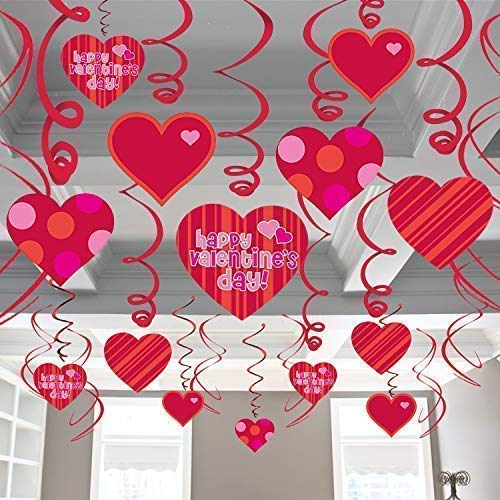 Product Cover Valentines Decorations Hanging Heart Swirls - Pack of 46 | Valentines Day Decorations - Valentine's Day Hanging Heart Decorations for Ceiling and Windows - Bridal Shower - Valentines Day Party Favors