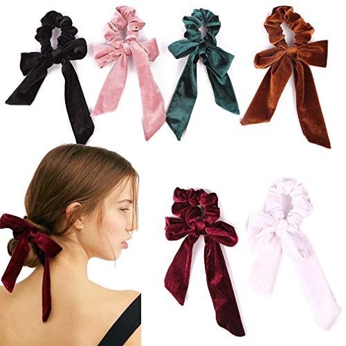 Product Cover 6Pcs Hair Scrunchies Bowknot Velvet Elastics Hair Bands Scrunchy Hair Rope Ties Hair Bow Ponytail Holder Accessories for Women Girls