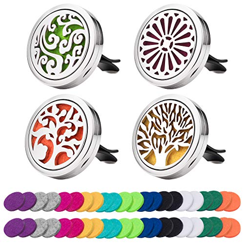 Product Cover 4 Pack Car Essential Oil Diffuser Vent Clip, Stainless Steel Locket 44 Felt Pads