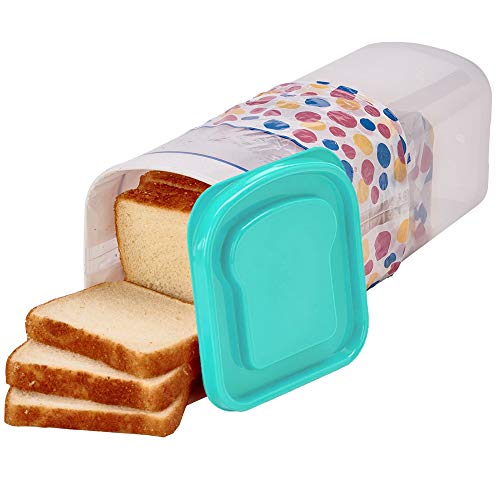 Product Cover Buddeez Bread Container - Plastic Storage Keeper, Loaf, Aqua Lid