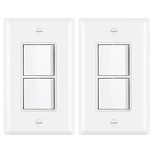 Product Cover [2 Pack] BESTTEN Double ON/Off Rocker Light Switch, Single-Pole Combination Interrupter, 15A 120/277V, Dual Control Paddle Rocker, Wall Plate Included, White