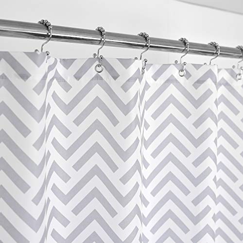 Product Cover Mrs Awesome Extra Long Fabric Shower Curtain with Geometric Pattern, Hotel Grade, Water Repellent, Washable and Odorless, White and Gray, 72 x 84 inches