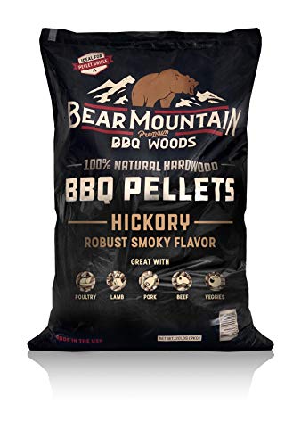 Product Cover Bear Mountain BBQ 100% All-Natural Hardwood Pellets - Hickory (20 lb. Bag) Perfect for Pellet Smokers, or Any Outdoor Grill | Rich, Smoky Wood-Fired Flavor