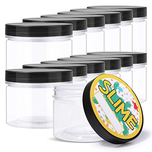 Product Cover Large Empty Slime Containers, 10oz. 12 Pack, Opret Plastic Slime Jars Clear Slime Storage Containers with Lids and Labels, BPA Free, Food-Grade Plastic, Extra Large