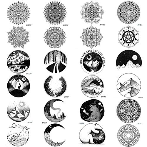 Product Cover 12 Pieces/Lot Waterproof Mandala Henna Flower Tattoo Stickers Magic Geometry Round Pattern Women Sexy Valley Temporary Custom Tattoos Paste Paper Peak Tato Totem Men Moon 10x6cm