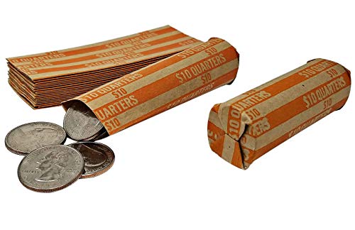 Product Cover J Mark 100 Coin Roll Wrappers, Made in USA, J Mark Coin Deposit Slip, Flat Coin Rollers (Dimes, Pennies, Quarter, Nickel) (100-Quarter)