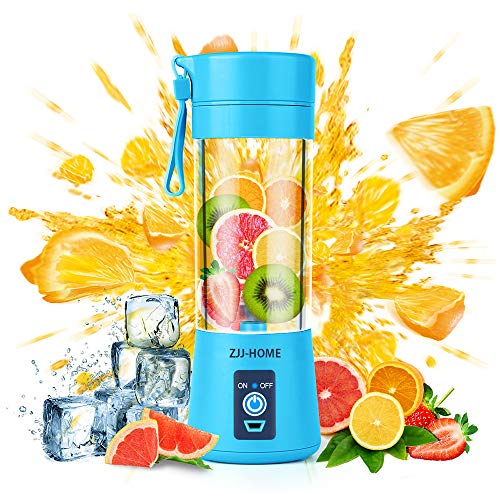 Product Cover Portable Blender,Zjj-Home Smoothie Blender-Six Blades in 3D, Mini Travel Personal Blender with USB Rechargeable Batteries,Household Fruit Mixer,Detachable Cup ,USB Juicer Cup 380ml (FDA BPA free) (blue)