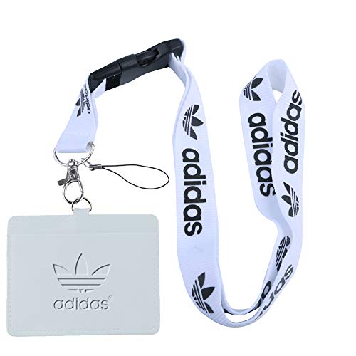 Product Cover Adidas White Faux Leather Business ID Badge Card Holder with Keychain Lanyard