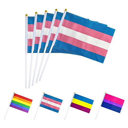 Product Cover ALEY 50 Pack Transgender Trans Pride Flag Small Mini LGBT Rainbow Stick Flags, Decorations For Transgender Rainbow Pride Party