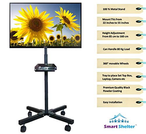 Product Cover Smart Shelter LCD/LED TV Foldable Height Adjustable Pedestal Trolley/Stand/Mount (100% Made of Metal)