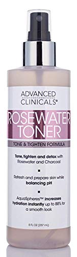 Product Cover 8oz Advanced Clinicals Rosewater Toner with Charcoal and Aloe Vera. Balancing PH formula detoxifies and hydrates skin and improves overall skin tone. Alcohol-