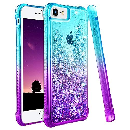 Product Cover Ruky iPhone 6/6S/7/8 Case, iPhone 6 Case for Girls, [Gradient Quicksand Series] Glitter Bling Flowing Liquid Floating TPU Bumper Cushion Protective Cute Case for iPhone 6/6s/7/8, Teal&Purple
