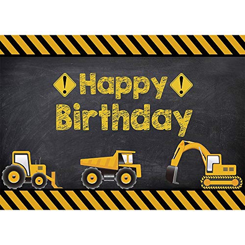 Product Cover Allenjoy 7X5ft Construction Theme Birthday Party Backdrop Digger Excavator Dump Trucks Boy Kids Birthday Banner Decorations Supplies Photography Background Photobooth Props