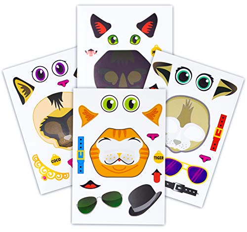Product Cover 24 Make A Cat Stickers - Create Your Own Kitten Sticker With Various Faces - Includes Tabby, Siamese, Bengal, Black Cats - Great Kid's Party Favor Or Activity - A Must Have For Kitty Lovers!