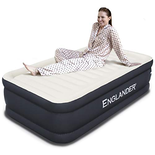 Product Cover Englander First Ever Microfiber AIR Mattress Twin Size, Luxury Airbed with Built in Pump, Highest End Blow Up Bed, Inflatable Air Mattresses for Guests Home Travel 5-Year Warranty (Black)
