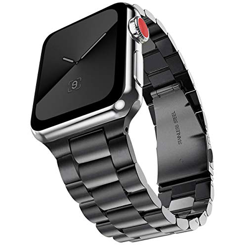 Product Cover PUGO TOP Compatible with Stainless Steel Apple Watch Band 44mm Series 5 4 Iwatch iPhone Watch Link Band 42mm Series 3/2/1 for Men(42mm/44mm, Space Gray)