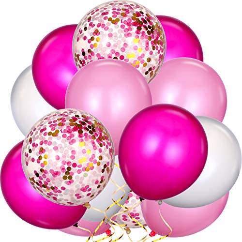 Product Cover TecUnite 80 Pieces Valentine's Day Balloons Latex Balloons Confetti Balloons Colorful Party Balloons for Christmas Halloween Mermaid Valentine's Day St. Patrick's Day, 12 inch (Pink, White, Rose Red)