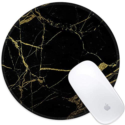 Product Cover Marphe Mouse Pad Black Gold Marble Pattern Mousepad Stitch Edge Non-Slip Rubber Gaming Mouse Pad Round Mouse Pads for Computers Laptop