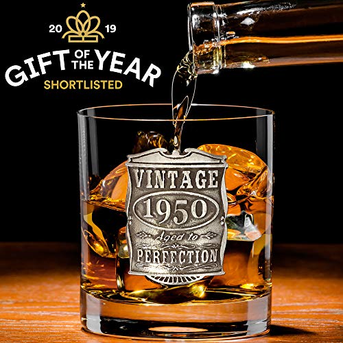 Product Cover English Pewter Company Vintage Years 1950 70th Birthday or Anniversary Old Fashioned Whisky Rocks Glass Tumbler - Unique Gift Idea For Men [VIN001]