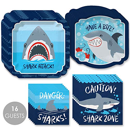 Product Cover Big Dot of Happiness Shark Zone - Jawsome Shark Viewing Week Party or Birthday Party Tableware Plates and Napkins - Bundle for 16