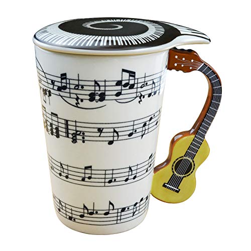 Product Cover Mug Cup With Guitar Handle And Art Musical Notes Holds 13.5 Oz, Tea Coffee Milk Ceramic Mug Gift For Music Lover