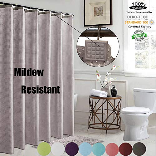 Product Cover ROYACOR Fabric Shower Curtain with 12 Polyresin Hooks, Water-Repellent Rustproof Bath Curtain, 72x72 Non Toxic 100% Durable Polyester Shower Curtain Liner, Machine Washable,Easy to Install-Gray