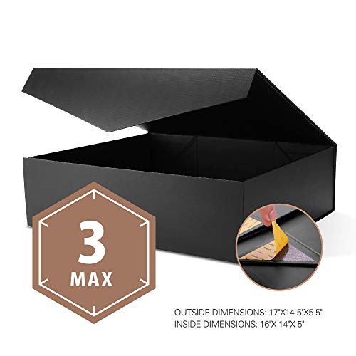Product Cover PACKHOME Extra Large Gift Boxes with Lids Rectangular 17x14.5x5.5 Inches, Gift Boxes for Clothes and Large Gifts (Matte Black with Embossing, 3 Boxes)