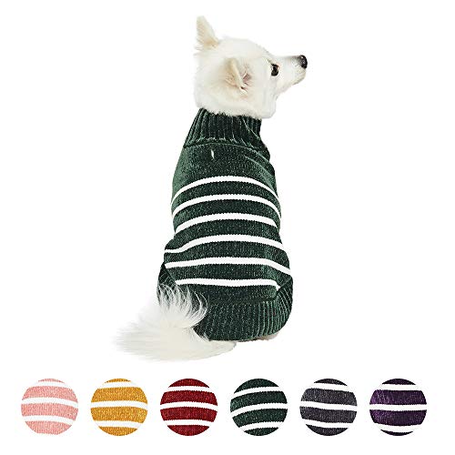Product Cover Blueberry Pet 2020 New Cozy Soft Chenille Classy Striped Dog Sweater in Dark Green, Back Length 14